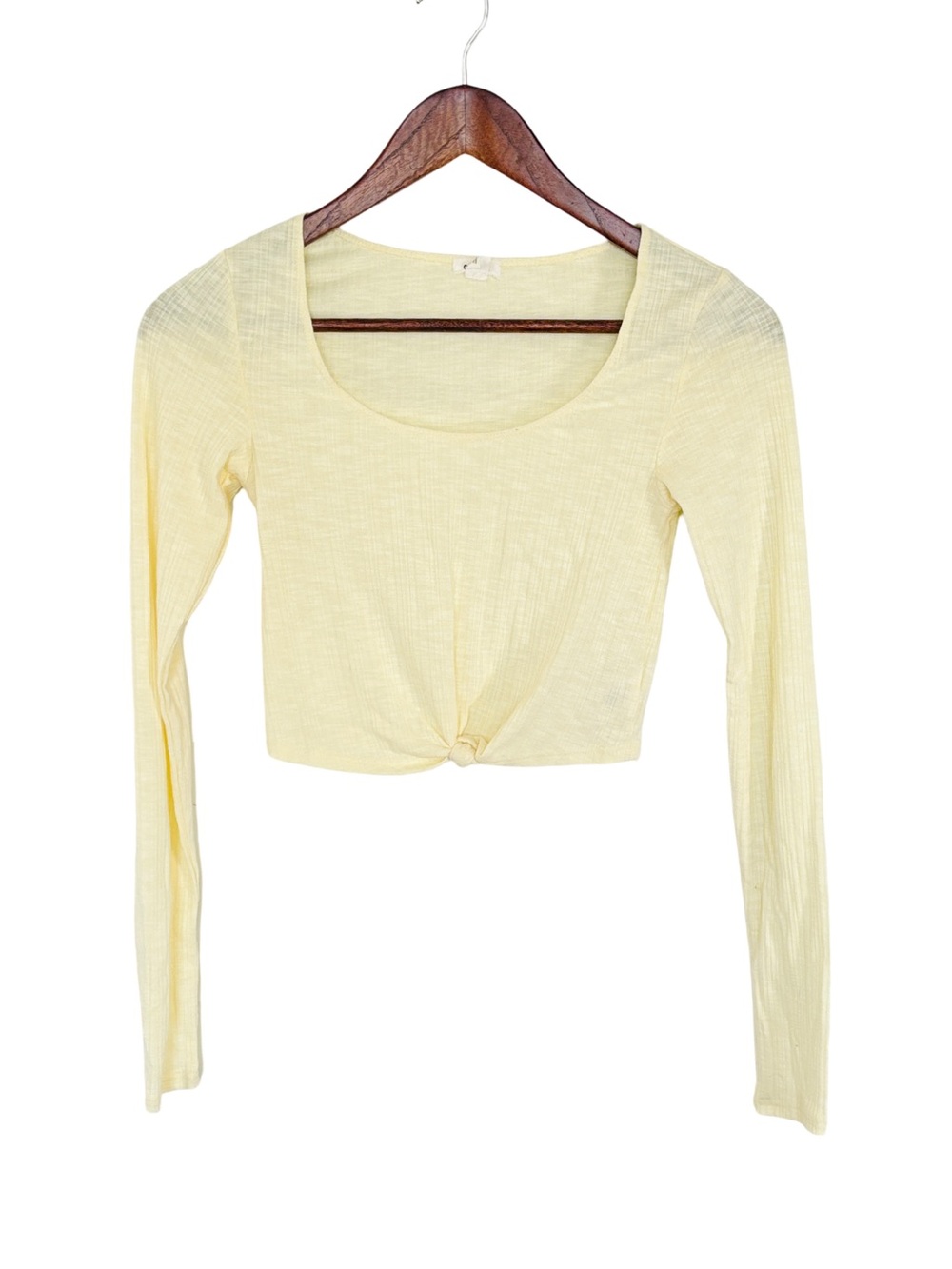 Garage Pale Yellow Long Sleeve Knot-Front Crop Top